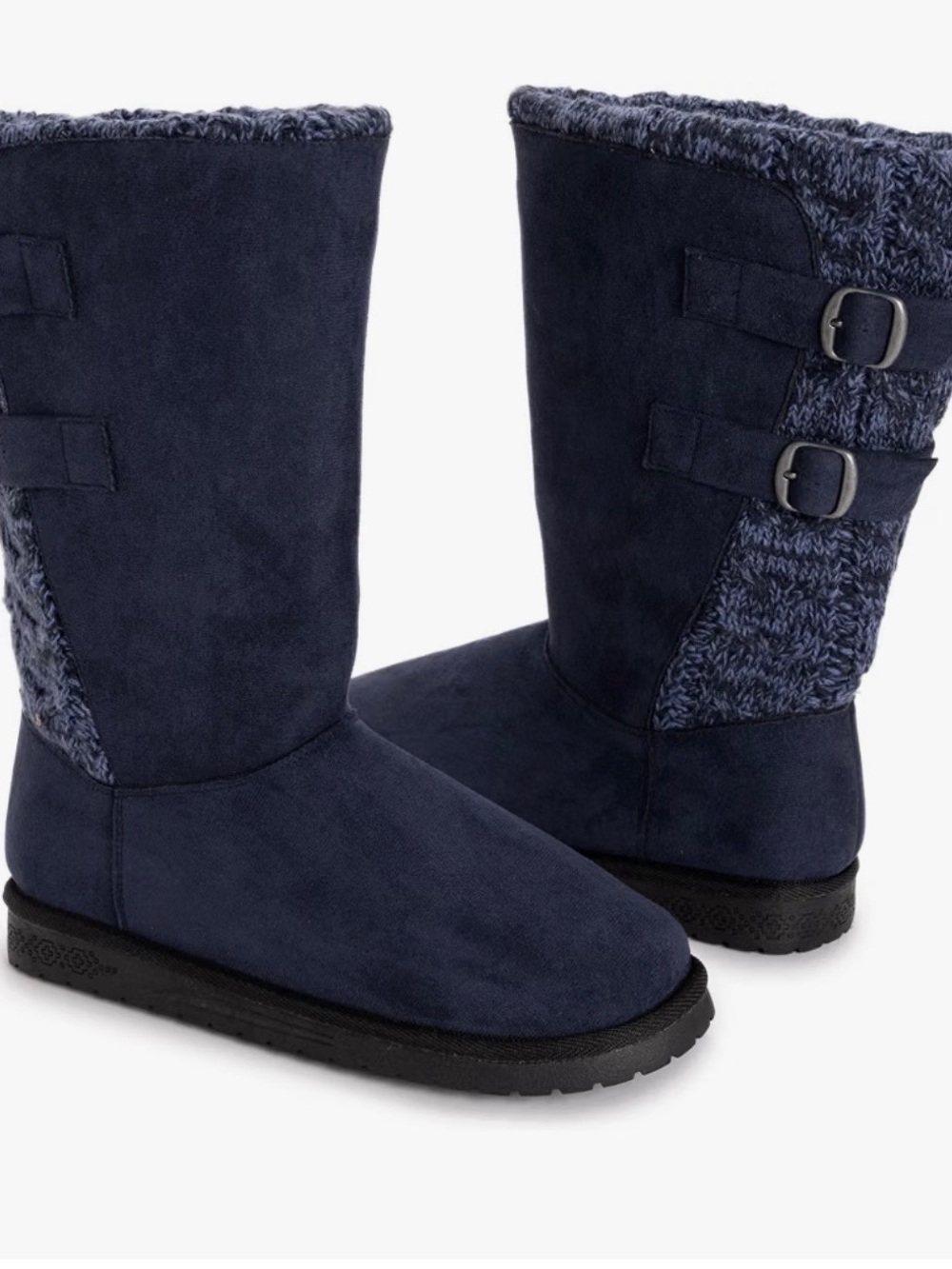 Muk Luks Navy Faux Suede Knit Mid-Calf Winter Boots